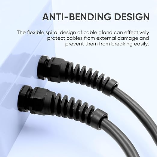 Strain Relief Cord Connector,LISTENJIALE 10Pcs NPT 1/4" Waterproof Cable Gland Flex Spiral Strain Relief Adjustable 4-8mm Cable Connector Nylon Joint with Gaskets(Black)