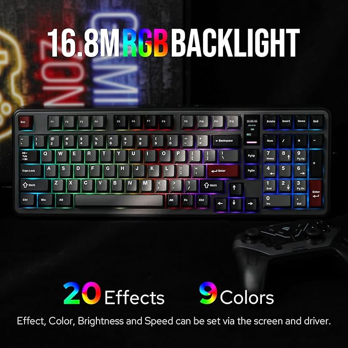 Vibe99 Wireless Gaming Keyboard with 1.06'' Screen, 96% Hot Swappable Creamy Mechanical Keyboard with Gasket Structure, BT5.0/2.4GHz/USB-C, 5-Layer Padding, RGB, NKRO for Win/Mac (Black)