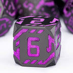 Metal DND Sci-fi Dice Set 7PCS Luminous Purple Stripe Polyhedral Dice for Dungeons Dragons RPG Role Playing Game, Glitter D and D Dice with Gift Box D6 D8 D10 D12 D20