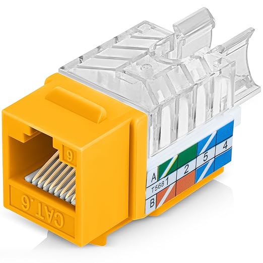 Everest 45° Angled RJ45 Cat6 Keystone Jacks 50-Pack in Yellow - Slim Profile Female RJ45 Connectors - Cat 6 Keystone Jack - Compatible with 45° Angled Speed Termination Tool - 45Term (B0BL3GS7ZY)