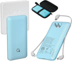Q 10000mAh Power Bank, Slim Portable Charger,4 Output External Battery Pack with Built-in AC Wall Plug Micro USB C 3 Cables Compatible with iPhone Samsung Android Phone Tablet and More
