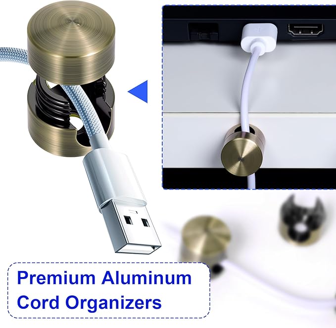 5 Sets Charger Holders for Cords, Antique Copper Color Adjustable Cable Anchor Holders, Adhesive Metal Cord Clips, Cable Management Wire Organizers for Desk, Office, Nightstand