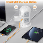 TESSAN Tower Surge Protector Power Strip 10 ft, Long Flat Extension Cord with Multiple Outlets, 8 AC Outlets with 4 USB Ports (1 USB C), Charging Station with Surge Protection, for Home Office Dorm