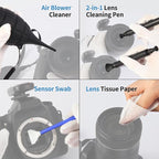 Camkix 14-in-1 Camera Lens Cleaning Kit - Includes Advanced Large Silicone Air Blower, 2in1 Lens Cleaning Pen, Dry Swabs, Cleaning Paper, 30 ML Optical Lens Spray for Mirrorless Cameras, APS-C, DSLR