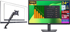Dell 24" FHD VA Monitor with 5 ms Response Time, Flicker Free & Anti-Glare Display, VESA Mount(100x100mm), 1 x DisplayPort, VGA, Home & Business, Black (2025 Latest Model) & Ergoflexy Single Mount Arm