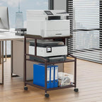 Lauren&Harold 34'' Printer Stand with Power Outlets & USB Ports, 3-Tier Adjustable Rolling Cart, Heavy Duty 150LBS Storage Table with Wheels for Office, Kitchen, Living Room, Bronze