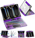 SIBEITU Keyboard Case for iPad Pro 11 Inch (M5 2025 / M4 2024), 360 Rotatable iPad Pro 11 Clear Cover with Multi-Touch Trackpad, 7-Color Backlight & 3 Brightness, High-Tech Visible PCB Design, Purple