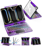 SIBEITU Keyboard Case for iPad Pro 11 Inch (M5 2025 / M4 2024), 360 Rotatable iPad Pro 11 Clear Cover with Multi-Touch Trackpad, 7-Color Backlight & 3 Brightness, High-Tech Visible PCB Design, Purple