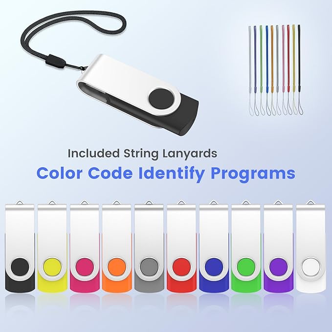 ABLAZE 8GB Flash Drive 10 Pack, USB 2.0 Memory Stick with Lanyards Swivel Thumb Drives Bulk 8GB Pendrive U Disk for Data Storage (Mixcolors)