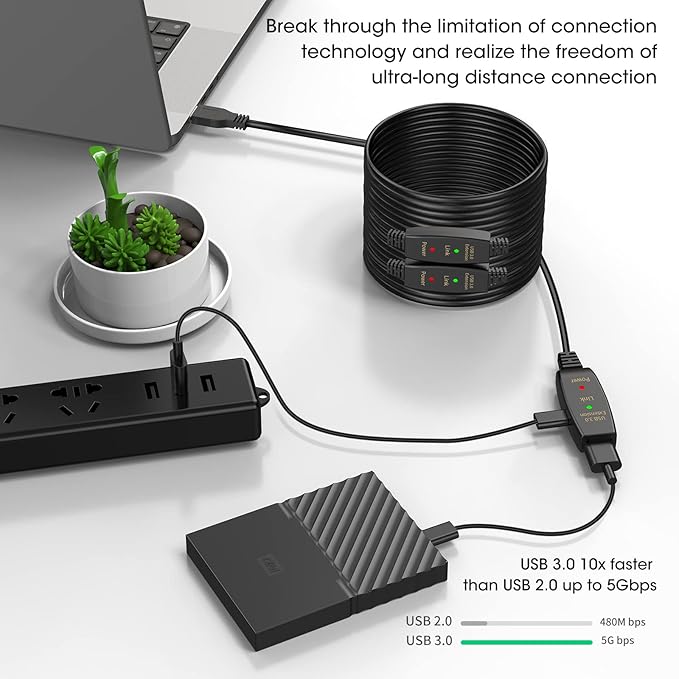 LDKCOK Active USB 3.0 Extension Cable 50ft– Male to Female Extender Cord, USB Extension Cable for USB Flash Drive, Card Reader, Hard Drive, Keyboard, PlayStation, Xbox, VR, Printer, Camera, Laptop