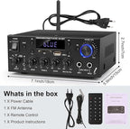 Romica Stereo Audio Amplifier, 2 Channel 500W Bluetooth 5.0 Home Theater Power Amplifier with FM, Echo, AUX, USB, SD, MIC Inputs, HiFi AMP for Passive Speakers and Active subwoofer