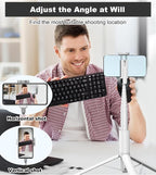 TONEOF 67" Travel Tripod,Selfie Stick,All-in-1 Phone Stand with Integrated Wireless Remote,Lightweight and Portable,Extendable for iPhone and Android(White)