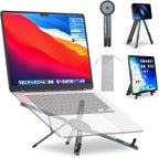 Adjustable Laptop Stand for Desk, Magnetic Phone Holder with Magsafe Compatibility, Portable Foldable Computer Riser for MacBook, iPhone, iPad, Tablet - Perfect for Office, Home, Traveling