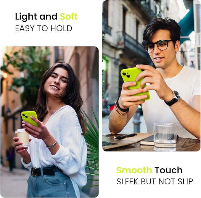 FireNova Designed for iPhone 15 Case, Silicone Upgraded [Camera Protection] Phone Case with [2 Screen Protectors], Soft Anti-Scratch Microfiber Lining Inside, 6.1 inch, Fluorescent Green