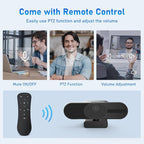 4K Webcam with Speaker and 4 AI Noise-Cancelling Mics, Wide Angle PC Cameras with Remote, Auto Focus, Privacy Cover, Tripod, Great for Computer, Zoom, Skype, Teams, Laptop, Personal Video Calling