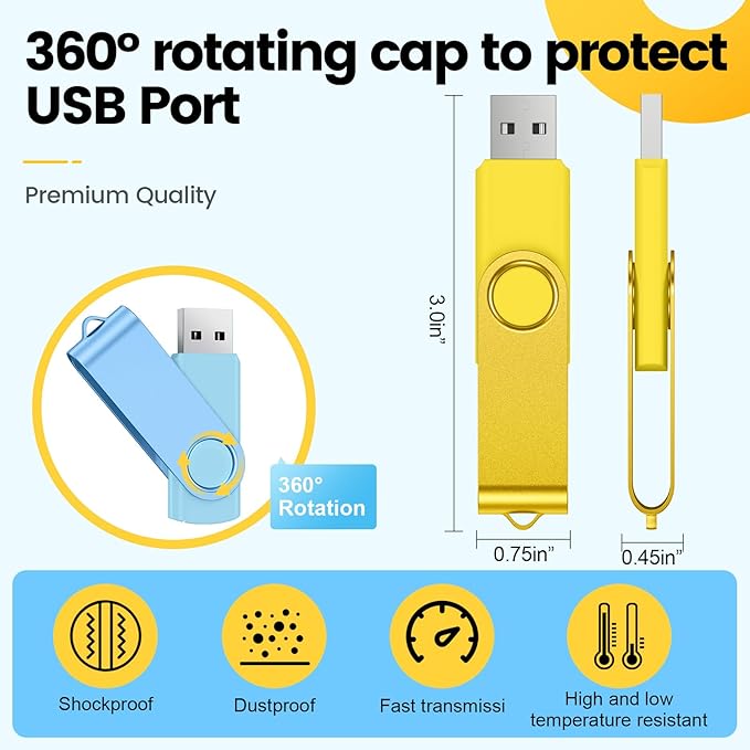 Kepmem 10 Pack 1GB USB Flash Drive USB 2.0 Thumb Drives Jump Drive Fold Storage Memory Stick 1 GB Swivel Design USB Drive USB2.0 Pen Drive with Lanyard for Storage and Backup