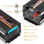 3000W Power Inverter 12V DC to AC 110V/120V (Peak) 6000W Converter 3 sockets car Inverter with Remote Control and LED Display 3.4A USB Port