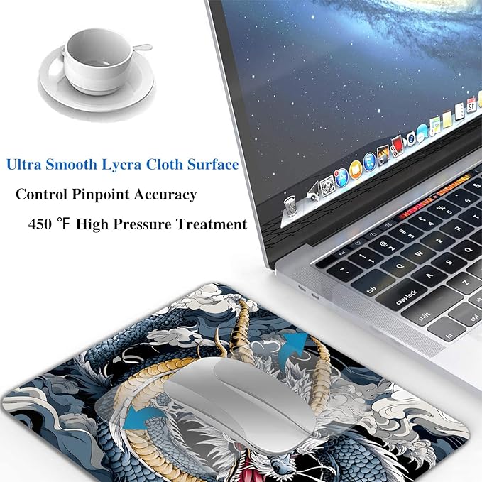 Japanese Anime Dragon Mouse Pads for Desk, Portable Wireless Computer Mouse pad Small Design with Women, Non-Slip Rubber Base Laptop Mousepad 9.5" x 7.9" Smooth Surface for Office & Travel