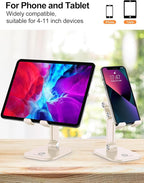 OCYCLONE Phone Stand, Adjustable Height and Angle Foldable Cell Phone Stand Holder for Desk, Taller iPhone Stand Compatible with 4.7"-13" Smartphones iPad Tablet, Beige