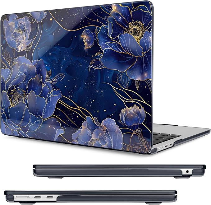 Compatible with MacBook Air 13.6 inch Case, M4 A3240/M3 A3113/M2 A2681 (Released 2025 to 2022), Hard Shell, Keyboard Cover, Screen Protector, Webcam Cover & Type-C Adapter, Starry Flower