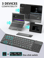 Nillkin Foldable Keyboard with Touchpad, Bluetooth Keyboard with Number Pad, Full Size Keys, Large Trackpad Small Travel Portable Keyboards for iPad Laptop PC Tablets -Black