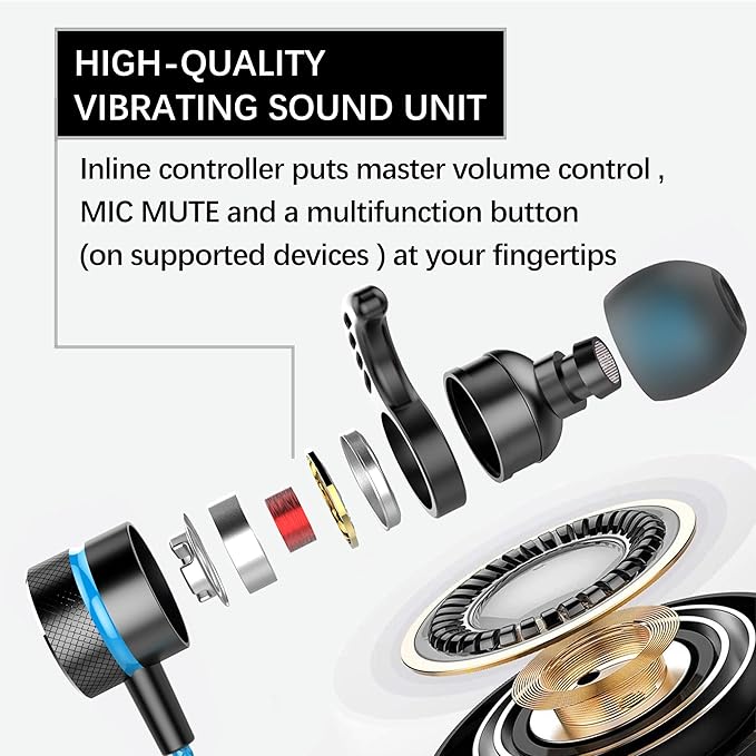 SoundMaster Pro V1 - Gaming Earphones with Dual Audio Drivers,Battle Buds,in-Line Mic with Mute and Volume Control, Compatible with Xbox Series,PS5,PS4,Switch,Pc with 3.5mm