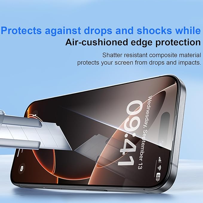 OneFish Privacy Screen Protector for iPhone 15 Pro, Full Edge Coverage 6.1" 15, Bubble Free, Easy Installation, Auto Dust-Elimination, 2 Pack