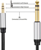 3.5 mm to 6.35 mm Audio Cable 30Ft,Gold-Plated Terminal Silver Color Zinc Alloy Housing 3.5mm 1/8" Male TRS to 6.35mm 1/4" Male TRS Nylon Braided Stereo Audio Cable for Cellphone, Amplifiers(30Ft/10M)