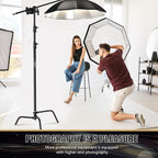 LOMTAP C Stand Light Stand Stainless Metal Photography Kit - Heavy Duty 6.8ft/210cm Vertical Pole, 2.8ft/87cm Boom Arm, Adjustable Base, Water Sandbag, 2 Grip Heads, 3 Clips for Softbox, Reflector