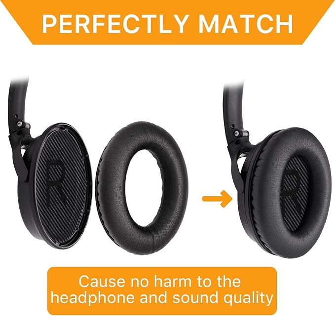 Replacement Ear Pads for Bose QuietComfort 35 (QC35) & Quiet Comfort 35 II (QC 35 ii) Headphones, EarPads Cushions with Noise Isolation Memory Foam, Softer Protein Leather, Added Thickness