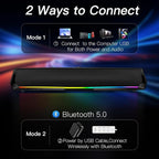 Computer Speakers for Desktop,PC Speakers Gaming Sound bar with Colorful Light,USB Speaker with Bluetooth for PCs Monitor Laptop Tablets,Wired Bluetooth Speaker for Phones(Type-C Adapter Included)