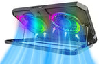Gaming Crystal Shell Laptop Cooling Pad with Phone Holder, Dual High-Speed Fans, 8-Level Adjustable Height, RGB Lighting, Anti-Slip Base, USB-A & USB-C Ports – Black (for 10-17” Laptops)