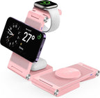 Magnetic Wireless Charger Stand, 3 in 1 Foldable Wireless Charging Station, Travel Charger for Multiple Devices for iPhone 16 15 14 13 12 Series, Apple Watch Ultra/SE/9/8/7/6/5/4/3/2, AirPods