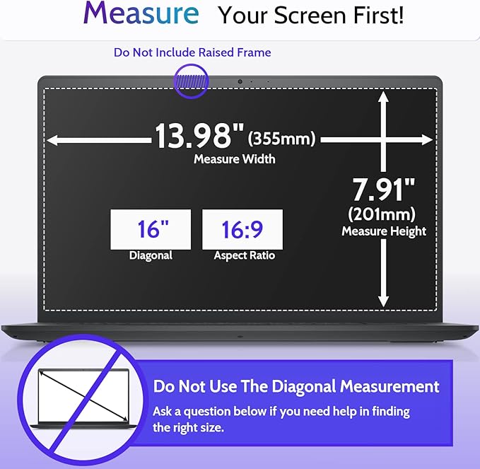3 Pcs 16.1"/16" Anti Blue Light Screen Protector Compatible With Lenovo Hp Dell Acer Asus Samsung etc Laptop-16:9 Aspect, 16 Inch Computer Monitor Glare Filter Uv Blocker Shield Cover Eye Protection