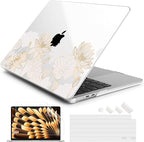 Batianda Premium Case for New MacBook Air 15 inch 2025 M4 2024 2023 with M3 M2 Chip Model A3241/A3114/A2941, Designed Protective Plastic Hardshell & Keyboard Cover & Screen Protector, Gold Lotus