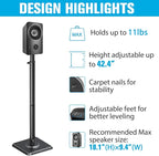 Mounting Dream Speaker Stands - Height Adjustable Speaker Stand for Vizio, Polk, JBL, Sony, Speaker Stands Pair with Wire Management (Holds up to11LBS Per Stand)