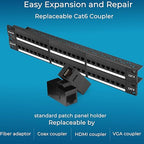 Rapink 48 Port Cat6 Patch Panel with Inline Keystone 10G Support, Pass-Thru Coupler UTP 19-Inch, Removable Back Bar, 1U Network for Cat6, Cat5e, Cat5 Cabling
