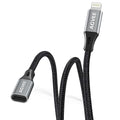 AGVEE 2 Pack 1ft Lightning Extension Cable, Braided Female to Male Extender Full Function Cord Compatible with iPhone iPad, Data Sync Video Audio & Charging Connector Adapter, Dark Gray
