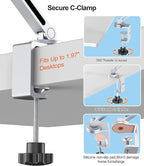 Tablet Arm Mount with Super Grip, Adjustable Foldable Holder & Heavy Duty Aluminum 360° Rotating Clamp for iPad, Phone, Monitor, Kindle - Universal for Desk, Bed, Kitchen - Silver