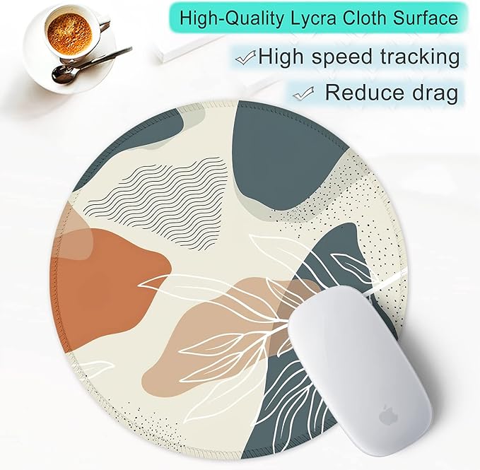 ITNRSIIET Round Mouse Pad with Stitched Edge Premium-Textured Waterproof Non-Slip Rubber Base Desktop Protection Mat Diameter 8.7 inches, Abstract Leaf