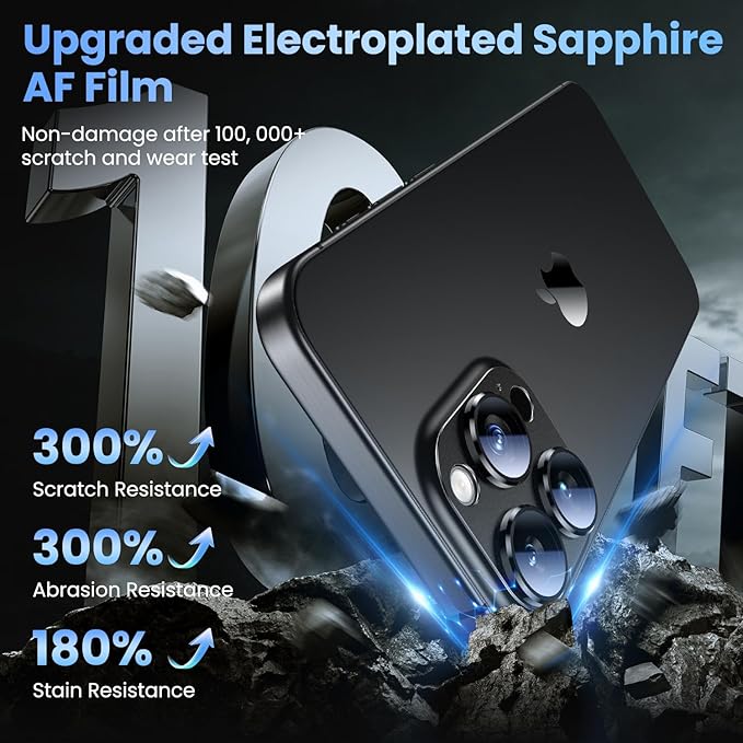 Uyiton Compatible with Phone 16 Pro/Phone 16 Pro Max Camera Lens Protector - [Not Easy to Break][Strong Adsorption][Case-Friendly] Metal Tempered Glass Rear Camera Screen Cover - Black, 2 Pack