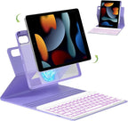 Case for iPad 9th/8th/7th Generation with Keyboard 10.2 Inch,360° Rotatable Magnetic Keyboard Case,Pencil Holder&Grooves Design,7 Color Backlit Detachable Wireless Keyboard(Purple)