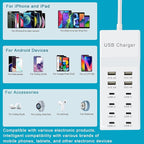 USB Charging Station with 12 Port USB Power Strip Fast Charging for Multiple Devices Compatible with Cell Phones Tablets Laptops (XHK-4U8C)