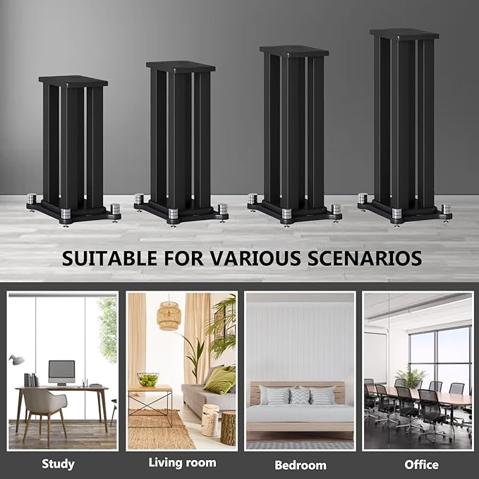 A Pair of Speaker Stands, Bookshelf Speaker Stand Steel Frame Support for Speakers up to 40 kg, Vibration-Absorbing MDF Design, Universal Speaker Stand Improves Sound Quality (70cm/27.5in)