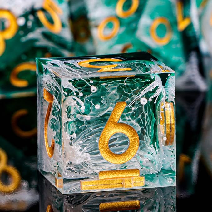 ARUOHHA Sharp Edge Dice DND Resin Translucent Dice Set, Green Handmade D and D Dice Set RPG Role Playing Games Polyhedral Dice D20 D12 D10 D8 D6 D4