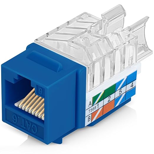Everest 45° Angled RJ45 Cat6 Keystone Jacks 50-Pack in Blue - Slim Profile Female RJ45 Connectors - Cat 6 Keystone Jack - Compatible with 45° Angled Speed Termination Tool - 45Term (B0BL3GS7ZY)