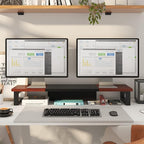 WESTREE Dual Monitor Stand Riser, Wood and Steel Monitor Stand Riser, Computer Monitor Stand for 2 Monitors, Multi-Purpose Desktop Storage Stand for Computer,Laptop,Printer,TV