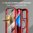 Miracase Magnetic for iPhone 14 Case 6.1", [Built-in Tempered Glass Screen Protector + Lens Protector] [Compatible with MagSafe] Full-Body Protective Bumper 14 Phone Cover, Red