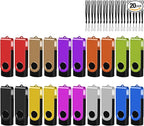 EASTBULL USB 2.0 Flash Drive 16GB with Lanyards Thumb Drives Bulk 20 Pack Colorful Multipack Memory Stick Pen Drive Swivel Design(16 GB 20 Pack)