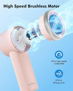 WHATOOK Portable Mini Fan: High Speed Cooling Fan, 10 Hours Battery Life, USB Rechargeable, Small Essentials for Women, Beach Travel, Vacation (Pink)